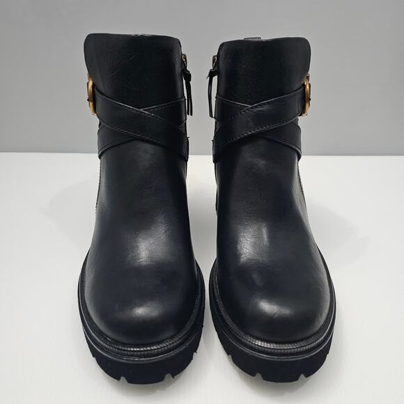 Sofft Jenine Ankle Bootie Womens 8.5 Black Leather Moto Lug Sole Block Heel - Picture 5 of 16